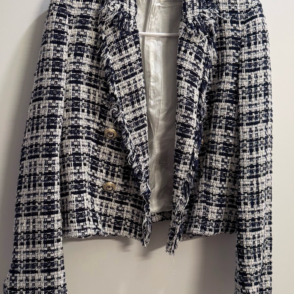 Zara Black and White Tweed Blazer